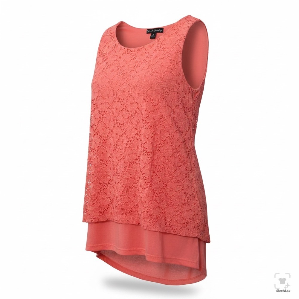 Sweet Wanderer Women SM Coral Floral Lace Layered High Low‎ Sleeveless Tank Top